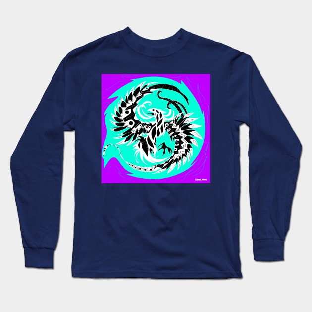 blue flames phoenix ecopop in purple sky ecopop Long Sleeve T-Shirt by jorge_lebeau